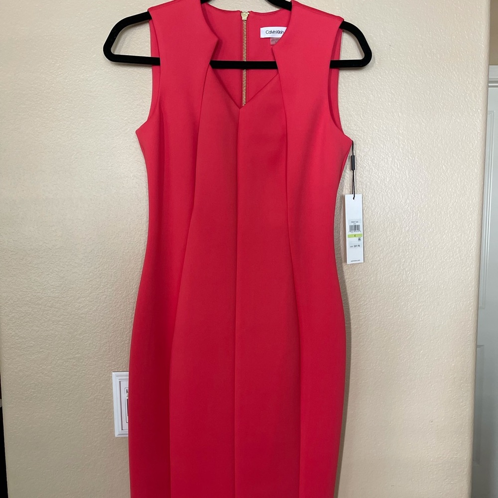 Calvin Klein Sleeveless Midi Sheath Dress in Bright Red